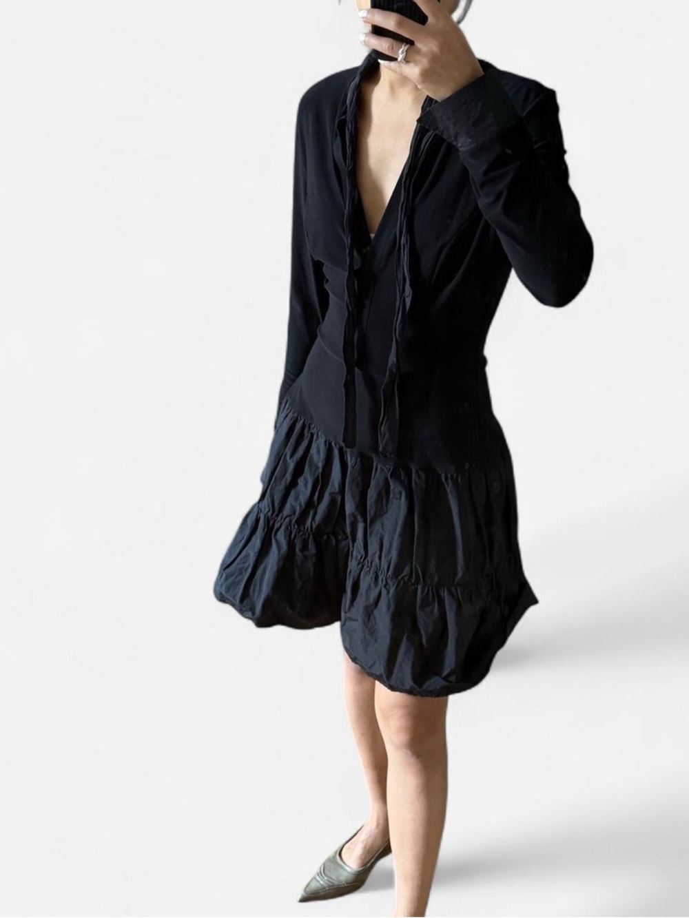 Norma Kamali Black Long-Sleeve Mini Dress size S